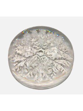 Crystal Snowflake Paperweight Round Elegant Winter Frosted & Clear Glass Design